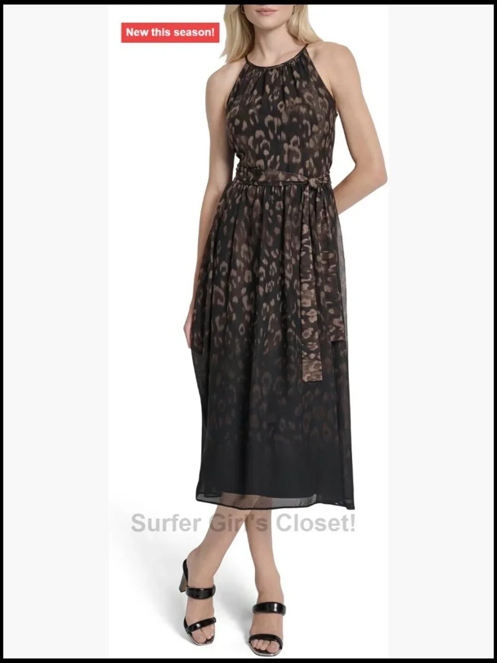 Sleeveless Halter Midi Dress with Removable Belt - Floral A-Line